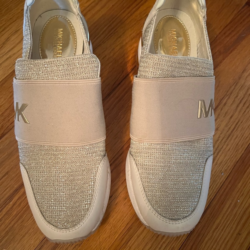 MICHAEL Michael Kors wedge Metallic and Cream Slip-On Sneakers